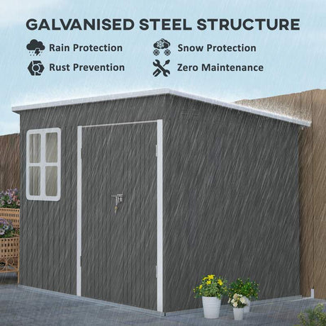 Outsunny 8.5 x 6ft Storage Shed Galvanised Steel Garden Shed, Metal Shed with Foundation Kit, Window, Lockable Wide Doors and Air Vents for Outdoor Patio, Dark Grey