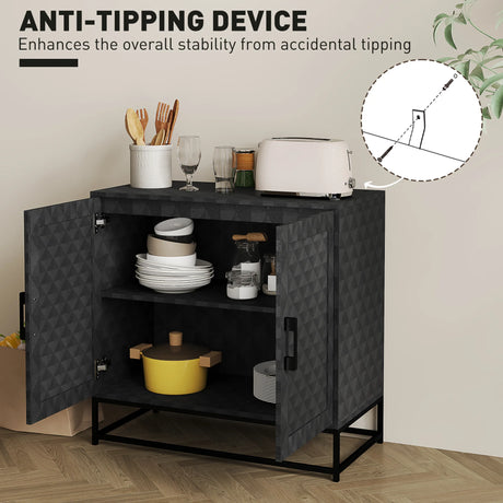 HOMCOM Modern Sideboard, Freestanding Sideboard Storage Cabinet with Adjustable Shelf and 2 Doors for Living Room, Black