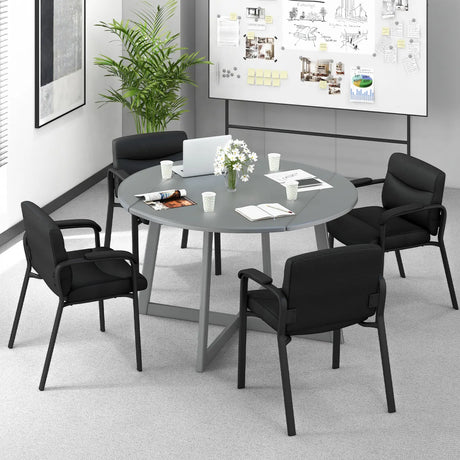 Waiting Room Chair Upholstered PU Leather with Padded Armrests-Black-2 Packs