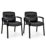 Waiting Room Chair Upholstered PU Leather with Padded Armrests-Black-2 Packs