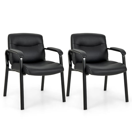 Waiting Room Chair Upholstered PU Leather with Padded Armrests-Black-2 Packs
