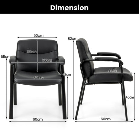 Waiting Room Chair Upholstered PU Leather with Padded Armrests-Black-2 Packs