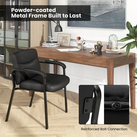 Waiting Room Chair Upholstered PU Leather with Padded Armrests-Black-2 Packs