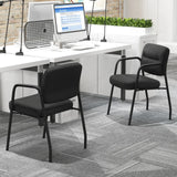 Waiting Room Guest Chair Set of 2 Upholstered Reception Chairs with Mixed PU Leather and Integrated Armrests-Black