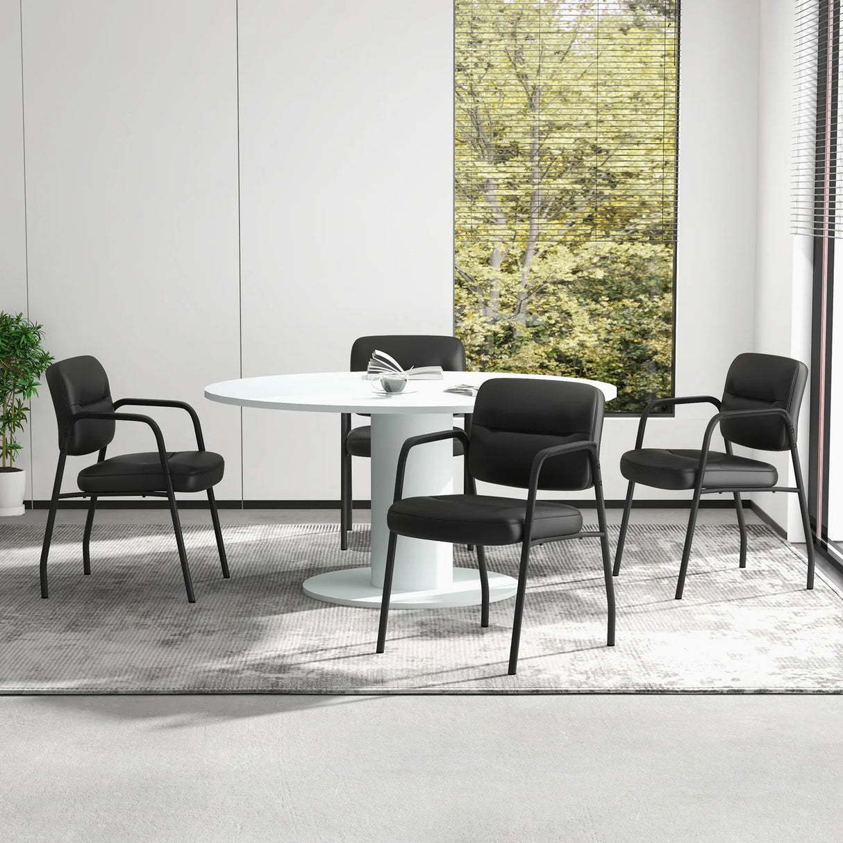 Waiting Room Guest Chair Set of 2 Upholstered Reception Chairs with Mixed PU Leather and Integrated Armrests-Black