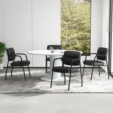 Waiting Room Guest Chair Set of 2 Upholstered Reception Chairs with Mixed PU Leather and Integrated Armrests-Black