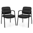 Waiting Room Guest Chair Set of 2 Upholstered Reception Chairs with Mixed PU Leather and Integrated Armrests-Black