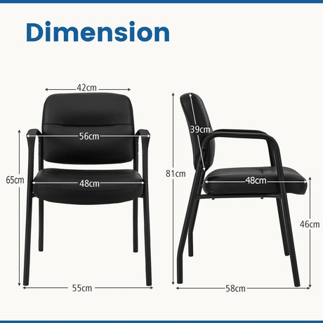 Waiting Room Guest Chair Set of 2 Upholstered Reception Chairs with Mixed PU Leather and Integrated Armrests-Black