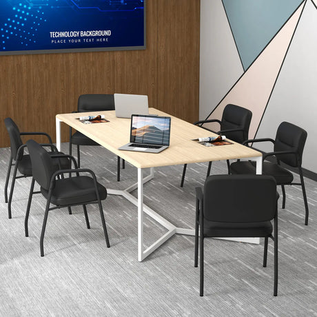Waiting Room Guest Chair Set of 2 Upholstered Reception Chairs with Mixed PU Leather and Integrated Armrests-Black
