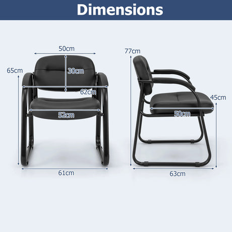 Waiting Room Chair Set of 2 with Sled Base and Padded Arm