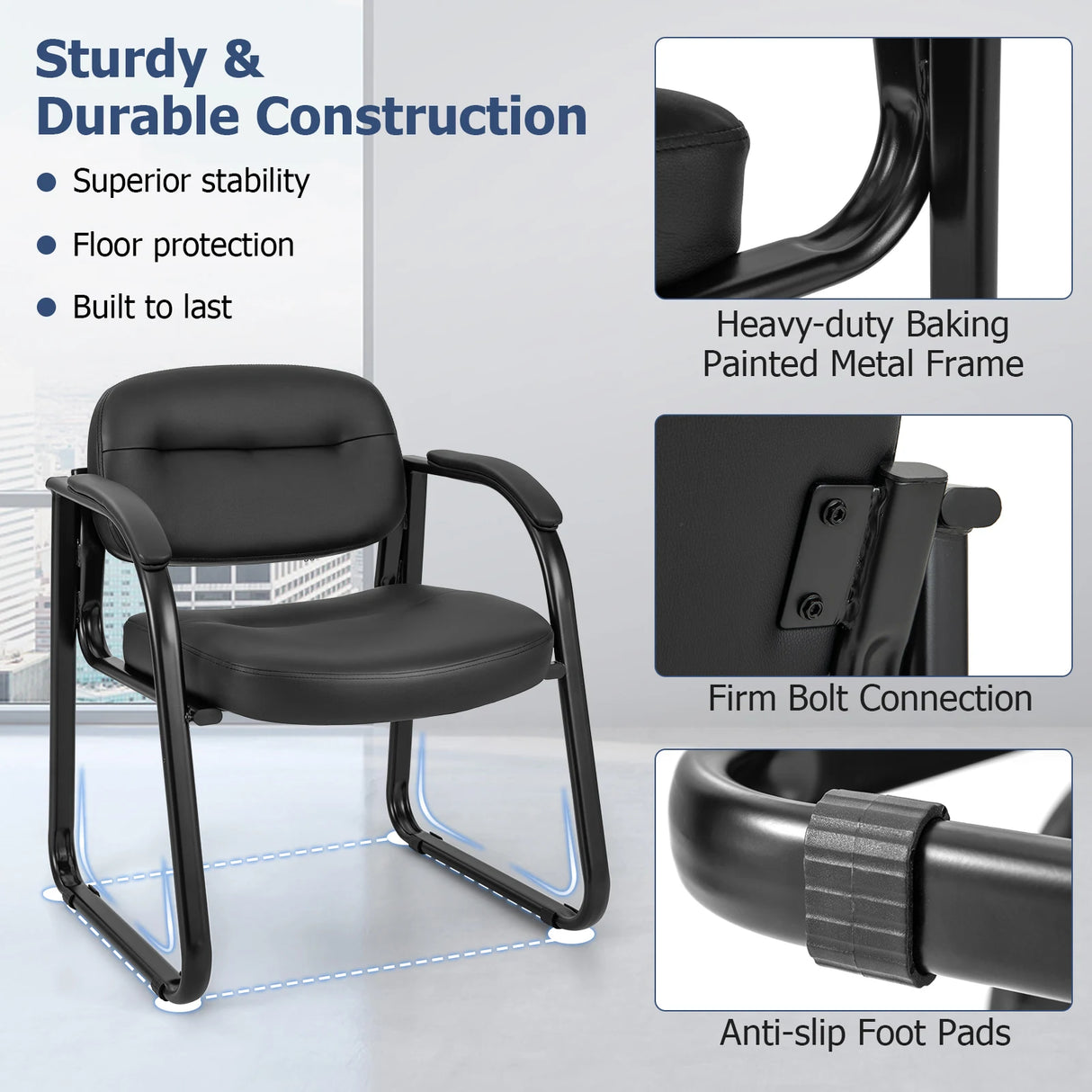 Waiting Room Chair Set of 2 with Sled Base and Padded Arm