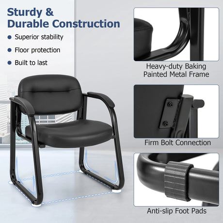 Waiting Room Chair Set of 2 with Sled Base and Padded Arm
