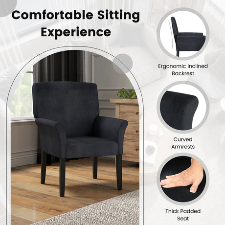 Fabric/Velvet Waiting Room Chair with Padded Armrests-Black