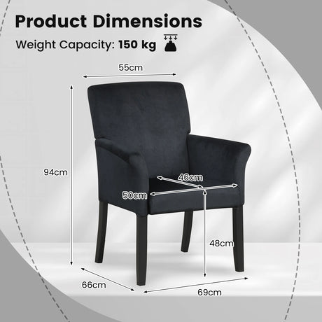 Fabric/Velvet Waiting Room Chair with Padded Armrests-Black