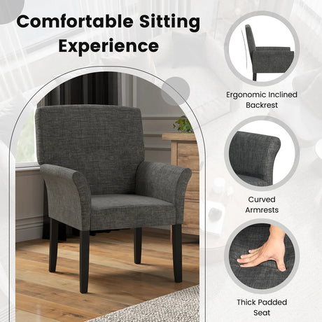 Fabric/Velvet Waiting Room Chair with Padded Armrests-Grey