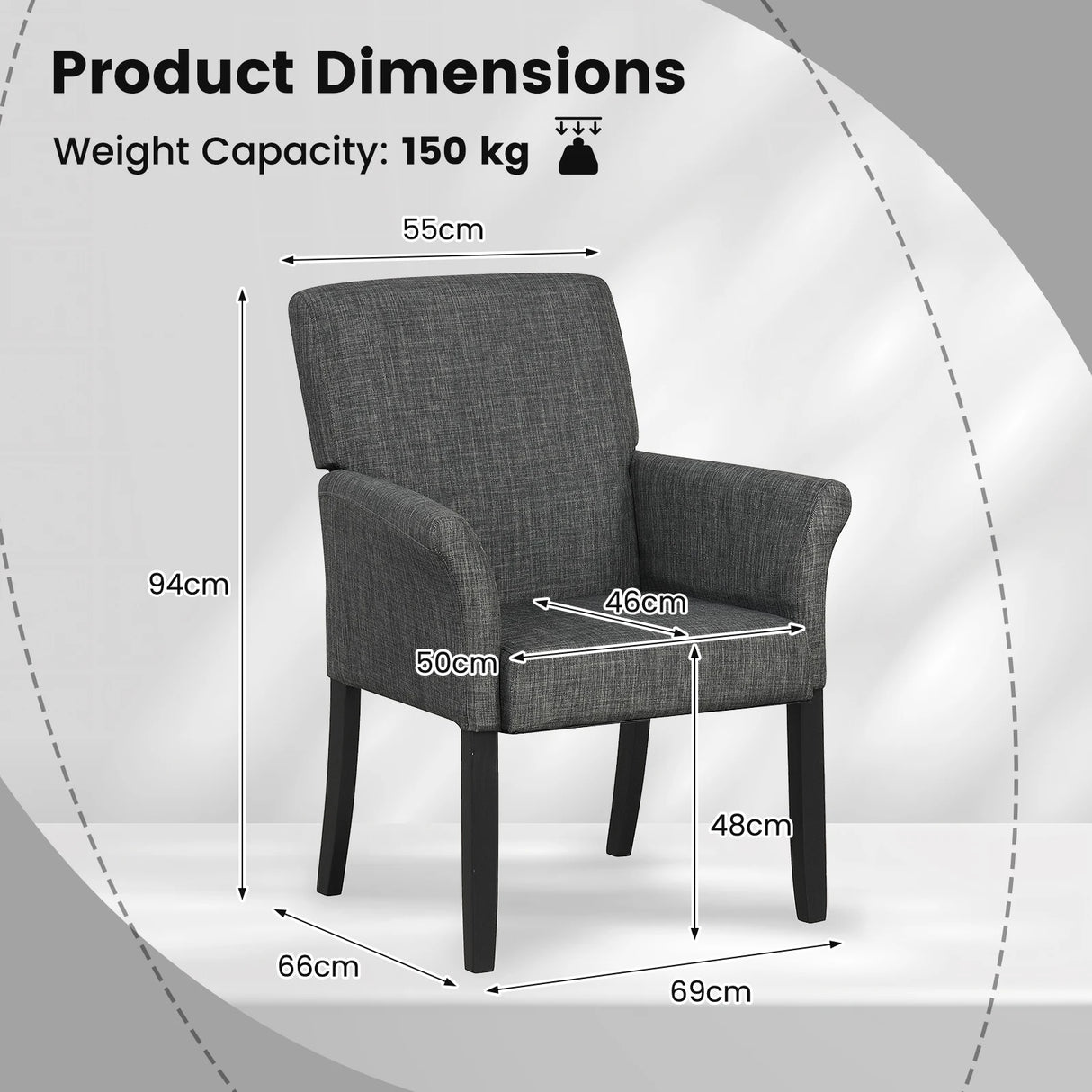 Fabric/Velvet Waiting Room Chair with Padded Armrests-Grey