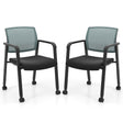 Waiting Room Chairs Set of 2 with Armrests and Wheels-Grey