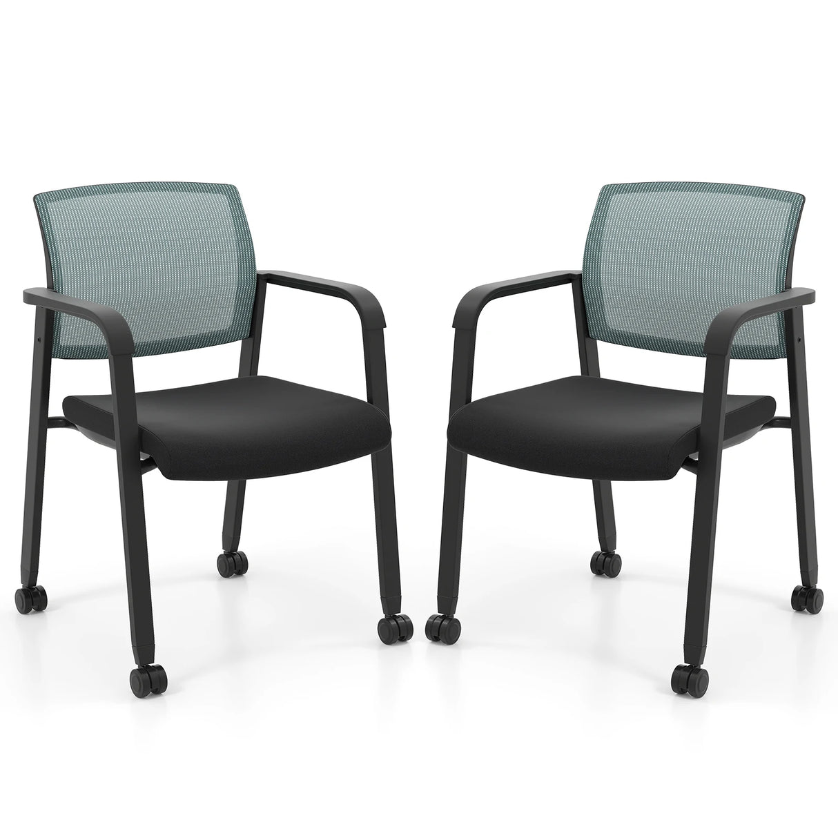 Waiting Room Chairs Set of 2 with Armrests and Wheels-Grey