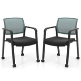 Waiting Room Chairs Set of 2 with Armrests and Wheels-Grey