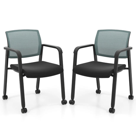 Waiting Room Chairs Set of 2 with Armrests and Wheels-Grey