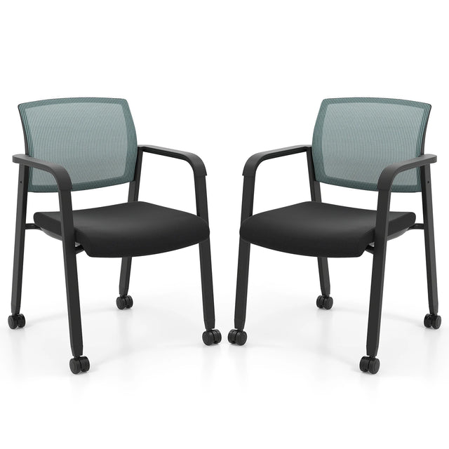 Waiting Room Chairs Set of 2 with Armrests and Wheels-Grey