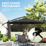 Outsunny 3 m Cantilever Parasol with Protective Cover and Wind Ropes, Banana Parasol with Crank Handle, Black