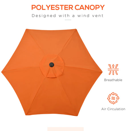 Outsunny 2m Garden Parasol Umbrella, Outdoor Sun Shade with 6 Sturdy Ribs for Balcony, Bench, Garden, Orange
