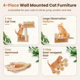 Wall Mounted 4pcs Cat Furniture Set with Hammock and Non-slip Carpet Mat-Natural