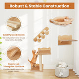 Wall Mounted 4pcs Cat Furniture Set with Hammock and Non-slip Carpet Mat-Natural