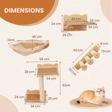 Wall Mounted 4pcs Cat Furniture Set with Hammock and Non-slip Carpet Mat-Natural