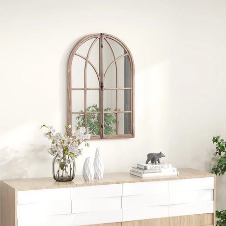 Wall Mounted Arched Window Pane Mirror-Natural