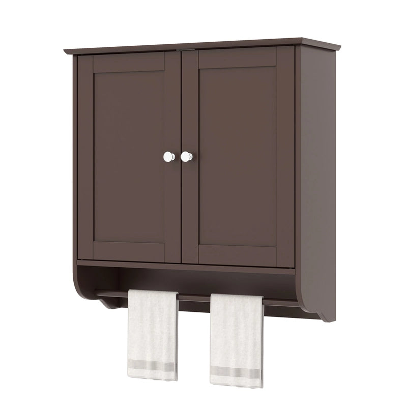 Wall Mounted Bathroom Storage Medicine Cabinet with Towel Bar-Brown