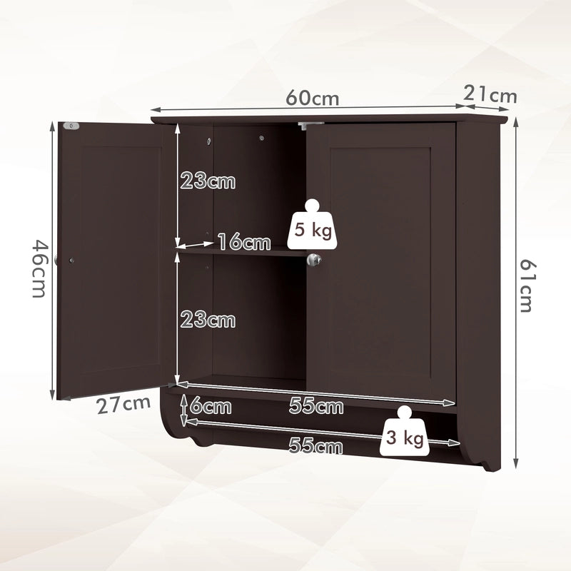 Wall Mounted Bathroom Storage Medicine Cabinet with Towel Bar-Brown