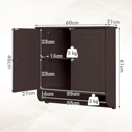 Wall Mounted Bathroom Storage Medicine Cabinet with Towel Bar-Brown