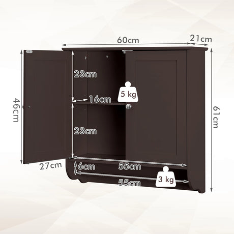 Wall Mounted Bathroom Storage Medicine Cabinet with Towel Bar-Brown