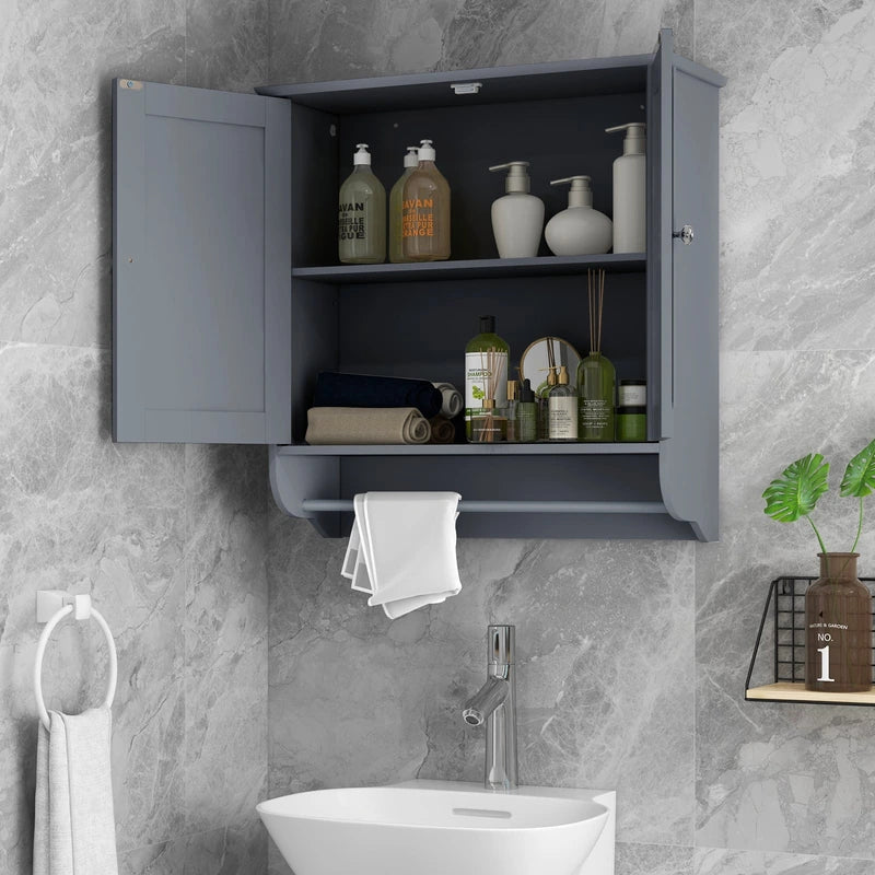 Wall Mounted Bathroom Storage Medicine Cabinet with Towel Bar-Gray