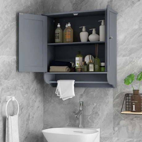 Wall Mounted Bathroom Storage Medicine Cabinet with Towel Bar-Gray