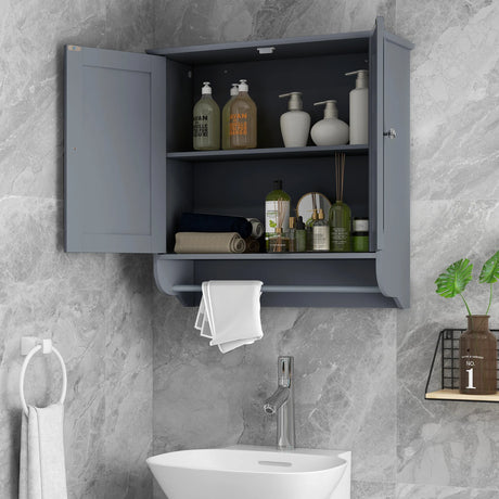 Wall Mounted Bathroom Storage Medicine Cabinet with Towel Bar-Gray