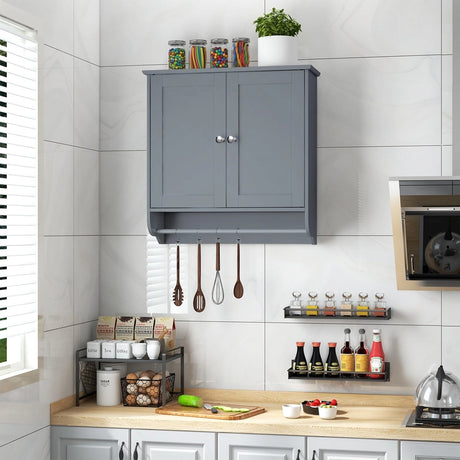 Wall Mounted Bathroom Storage Medicine Cabinet with Towel Bar-Gray