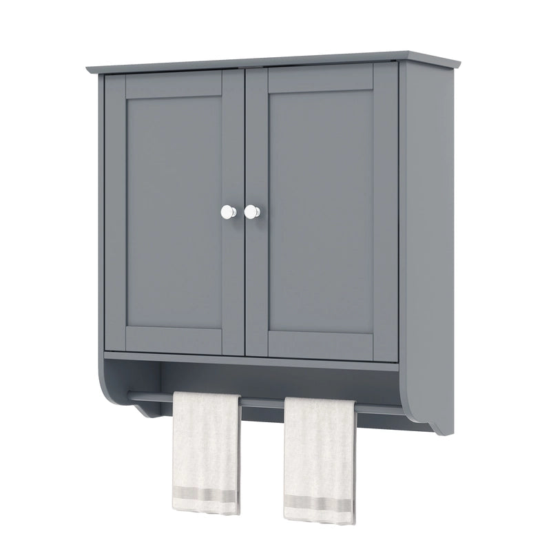 Wall Mounted Bathroom Storage Medicine Cabinet with Towel Bar-Gray