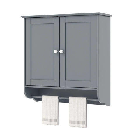 Wall Mounted Bathroom Storage Medicine Cabinet with Towel Bar-Gray