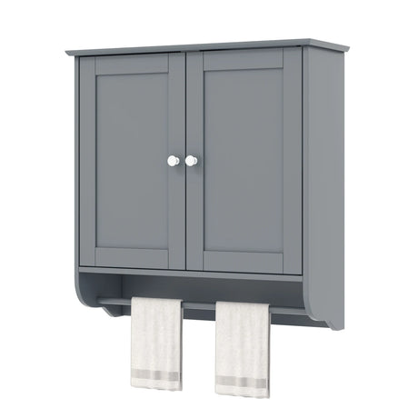Wall Mounted Bathroom Storage Medicine Cabinet with Towel Bar-Gray