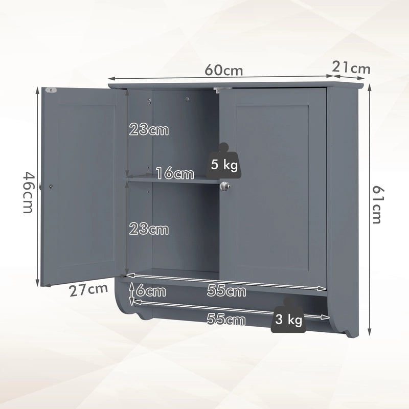 Wall Mounted Bathroom Storage Medicine Cabinet with Towel Bar-Gray