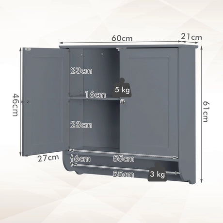 Wall Mounted Bathroom Storage Medicine Cabinet with Towel Bar-Gray