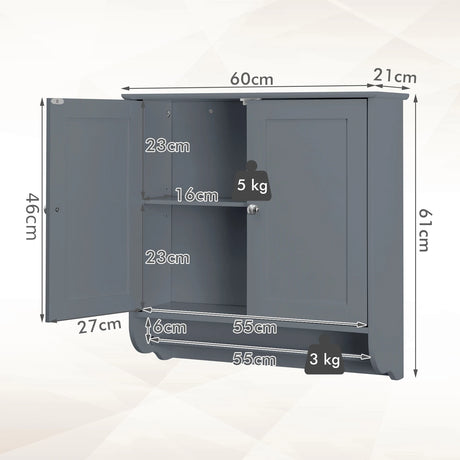 Wall Mounted Bathroom Storage Medicine Cabinet with Towel Bar-Gray