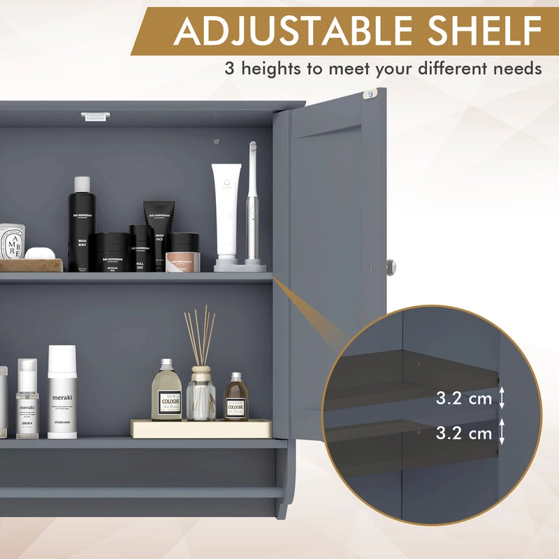 Wall Mounted Bathroom Storage Medicine Cabinet with Towel Bar-Gray