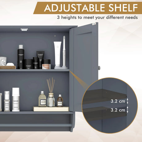 Wall Mounted Bathroom Storage Medicine Cabinet with Towel Bar-Gray
