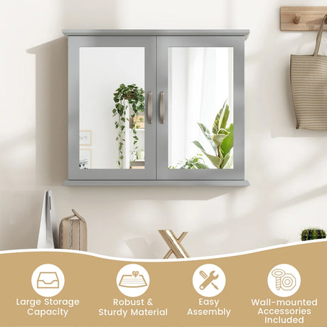 Wall-mounted Bathroom Mirror Cabinet for Bathroom Living Room-Grey