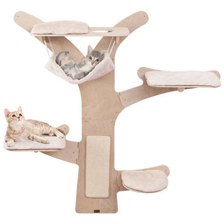 Wall-Mounted Cat Tower with 4 Platforms and Sisal Scratching Mat-Natural