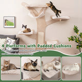 Wall-Mounted Cat Tower with 4 Platforms and Sisal Scratching Mat-Natural